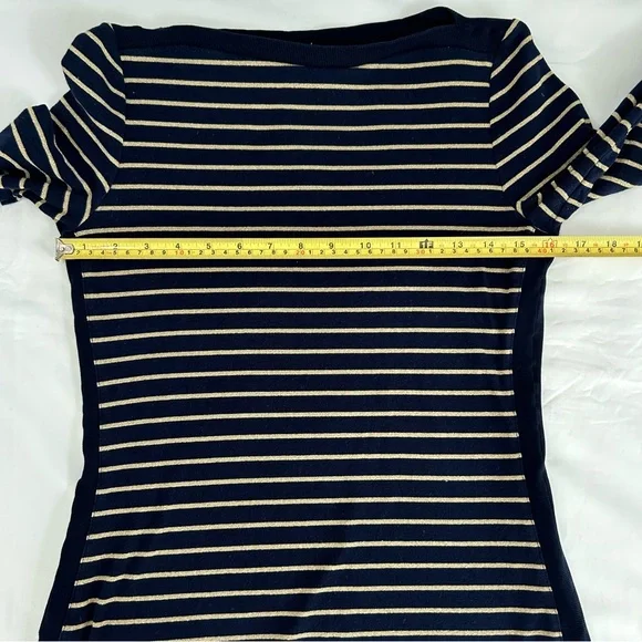 Lauren Ralph Lauren Navy and Gold Striped Long Sleeve Top PM - Picture 14 of 14